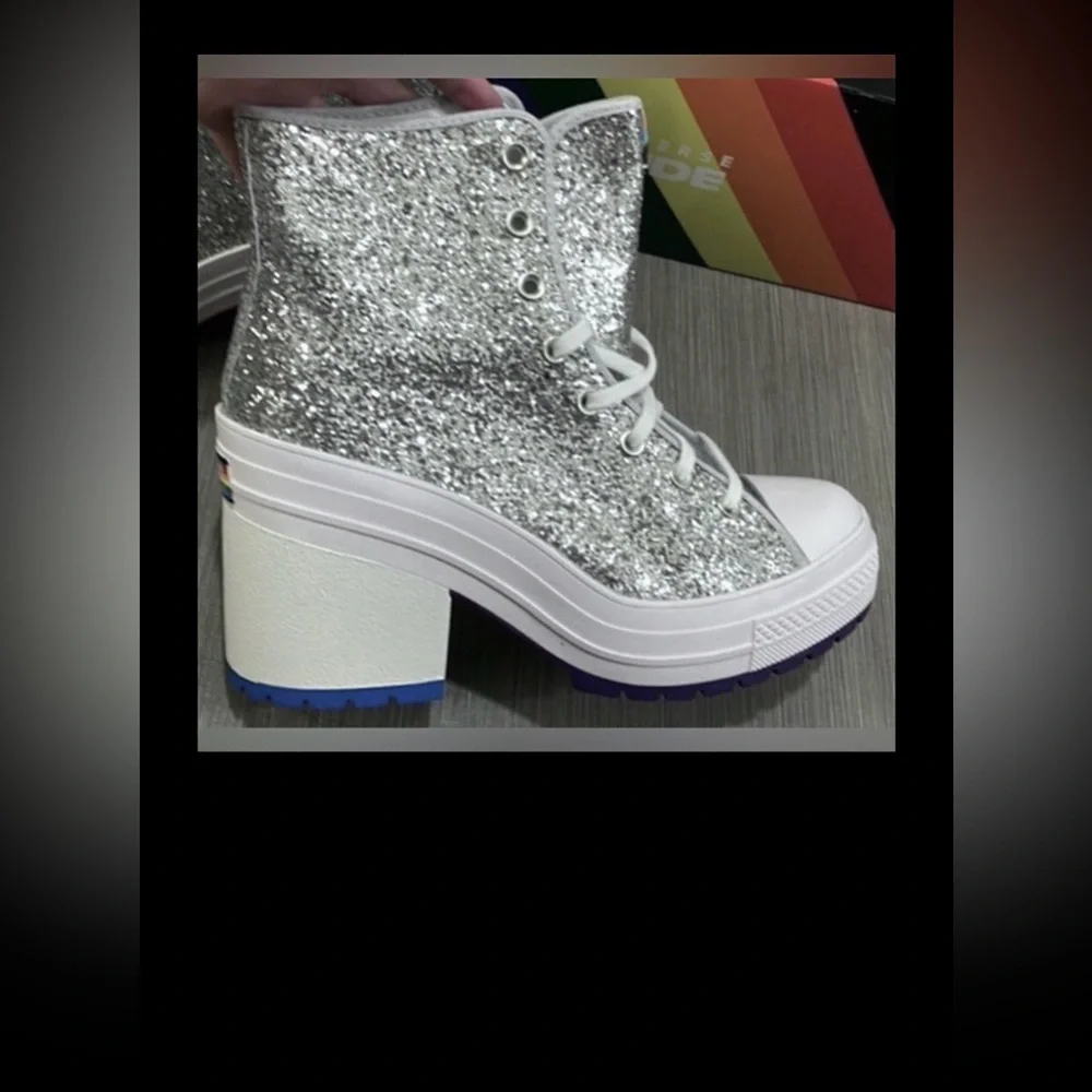 Converse Chuck 70 De Luke Platform Sneaker Heeled Silver Glitter Size 10.5 NWT